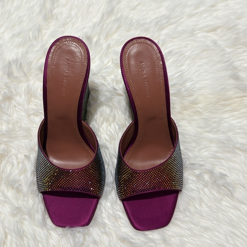 New Amina Muaddi Lupita crystal wedge sandals size 40.5EU - Picture 3 of 13